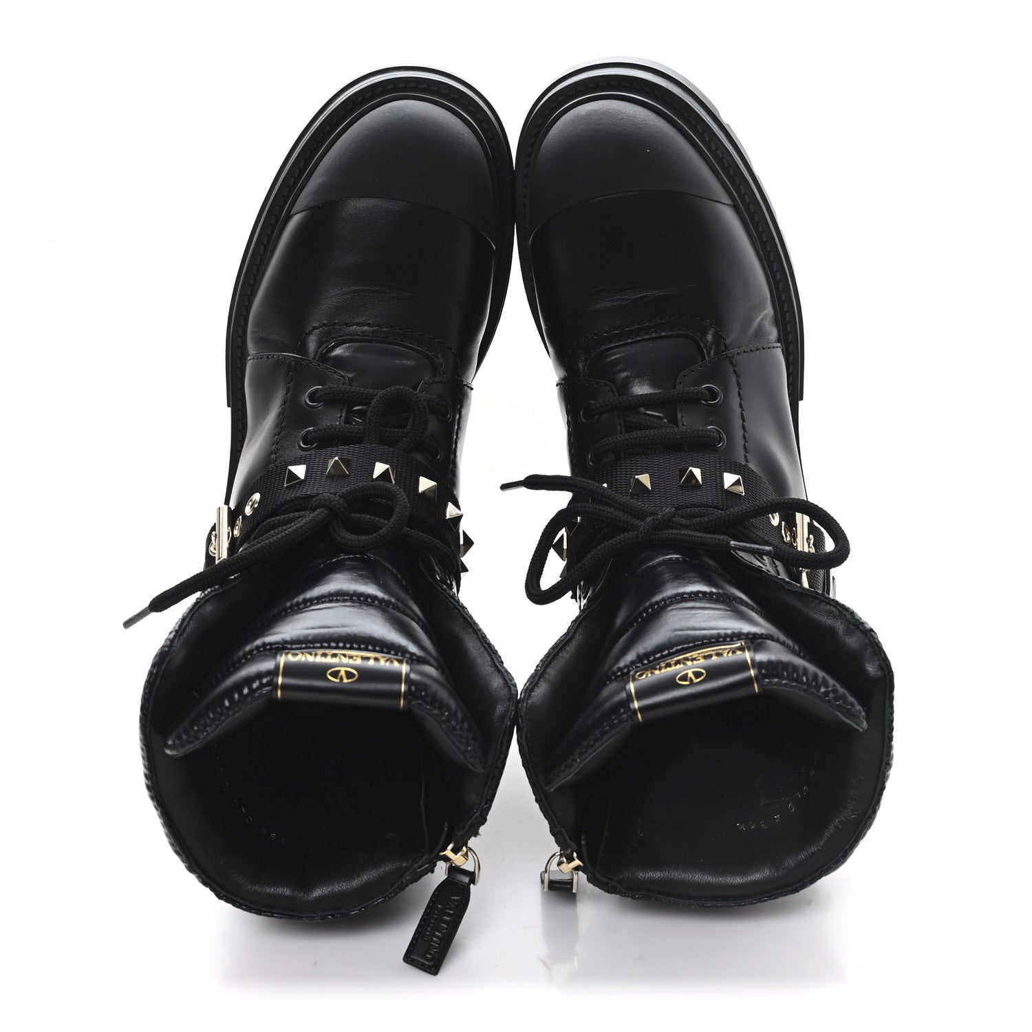 CALFSKIN NYLON QUILTED WATERPROOF ROCKSTUD COMBAT BOOTS BLACK