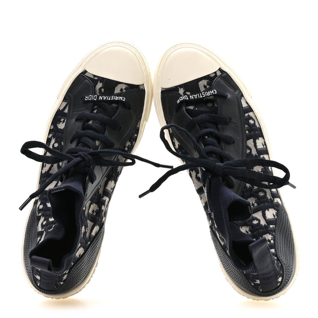 TECHNICAL KNIT CALFSKIN OBLIQUE WOMENS WALK'N DIOR MID TOP SNEAKERS DEEP BLUE