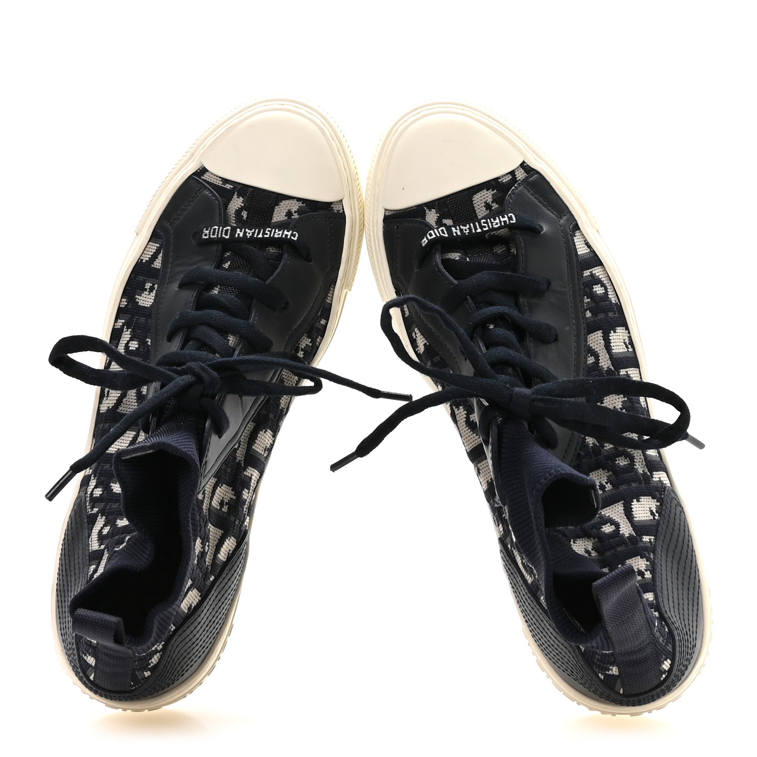 TECHNICAL KNIT CALFSKIN OBLIQUE WOMENS WALK'N DIOR MID TOP SNEAKERS DEEP BLUE