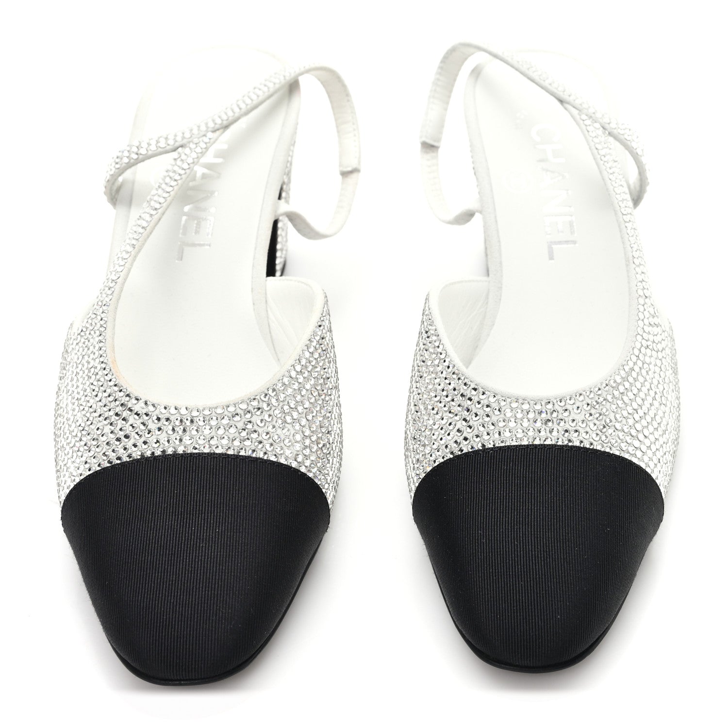STRASS GROSGRAIN CAP TOE CC SLINGBACK PUMPS SILVER BLACK
