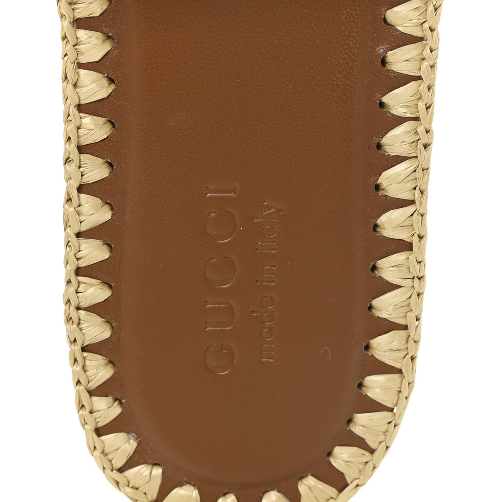 RAFFIA INTERLOCKING G FLAT SLIDE SANDALS BRIGHT NATURAL SUNDIAL