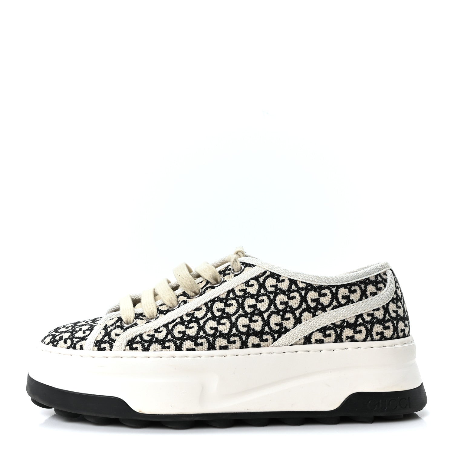 GG MONOGRAM JACQUARD WOMENS 1977 TENNIS PLATFORM 52MM SNEAKERS BLACK MYSTIC WHITE