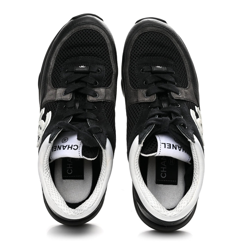 MESH SUEDE GRAINED CALFSKIN WOMENS CC SNEAKERS BLACK WHITE