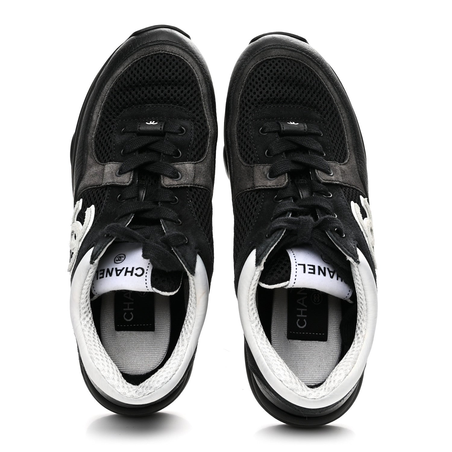 MESH SUEDE GRAINED CALFSKIN WOMENS CC SNEAKERS BLACK WHITE