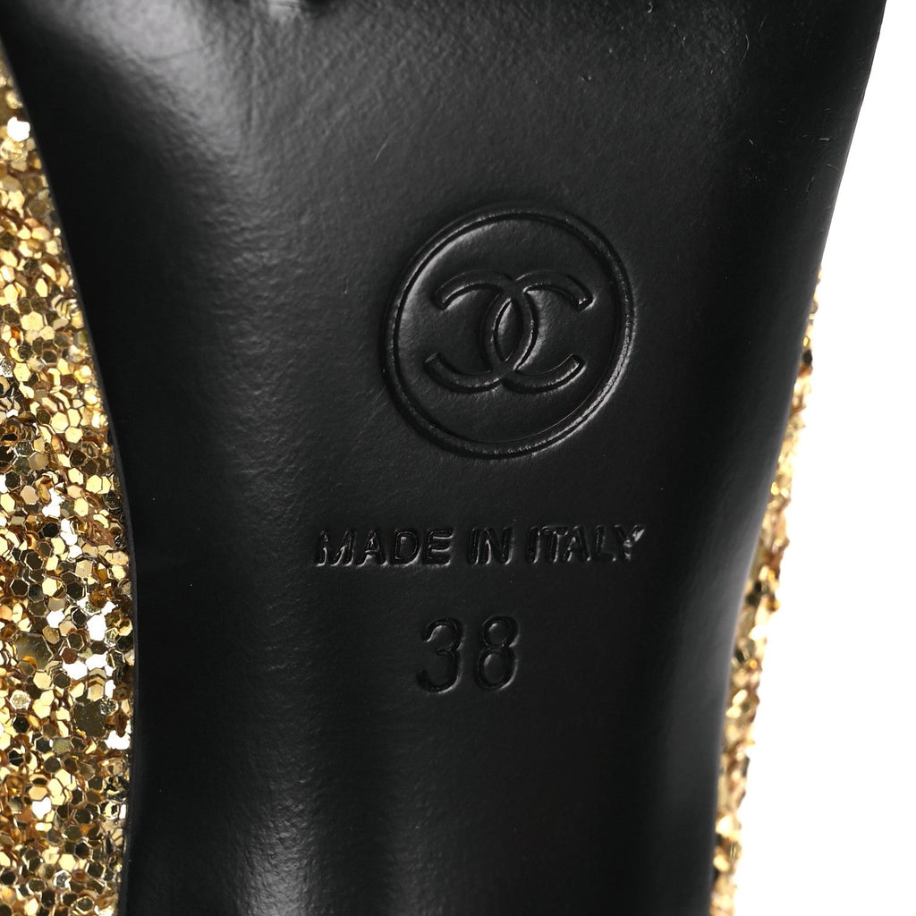 GLITTER GROSGRAIN CAP TOE CC SLINGBACK PUMPS GOLD BLACK
