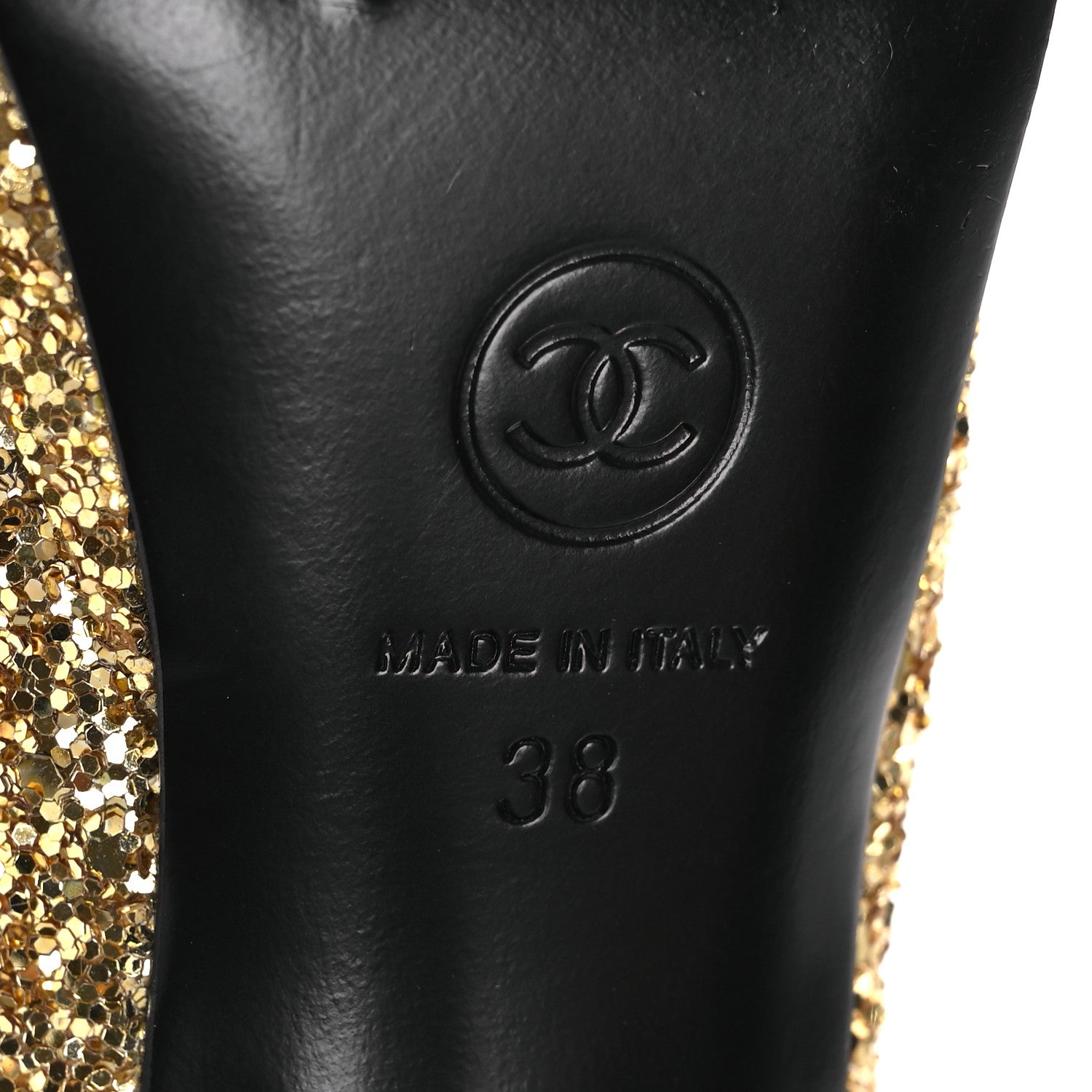 GLITTER GROSGRAIN CAP TOE CC SLINGBACK PUMPS GOLD BLACK