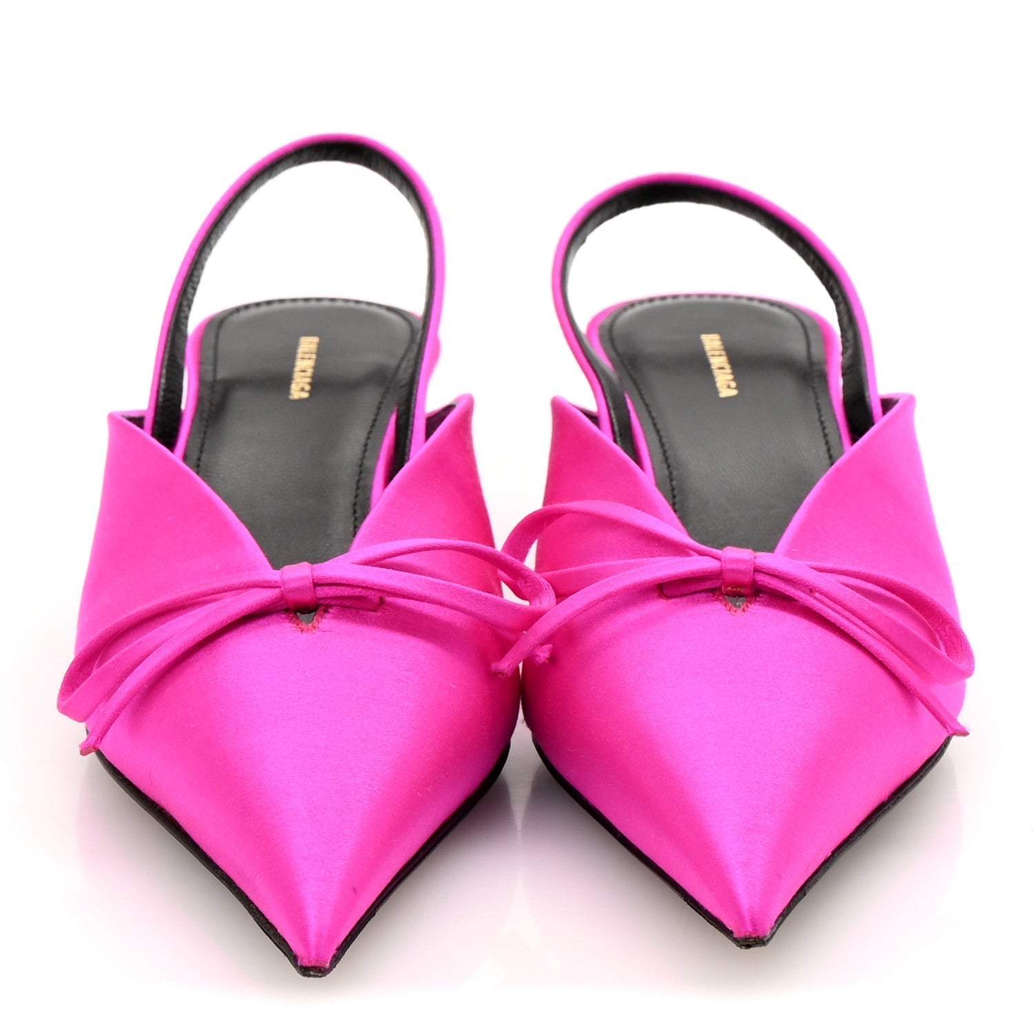 SATIN POINTED TOE KNIFE SLINGBACK 40MM MULES ROSE FUCHSIA
