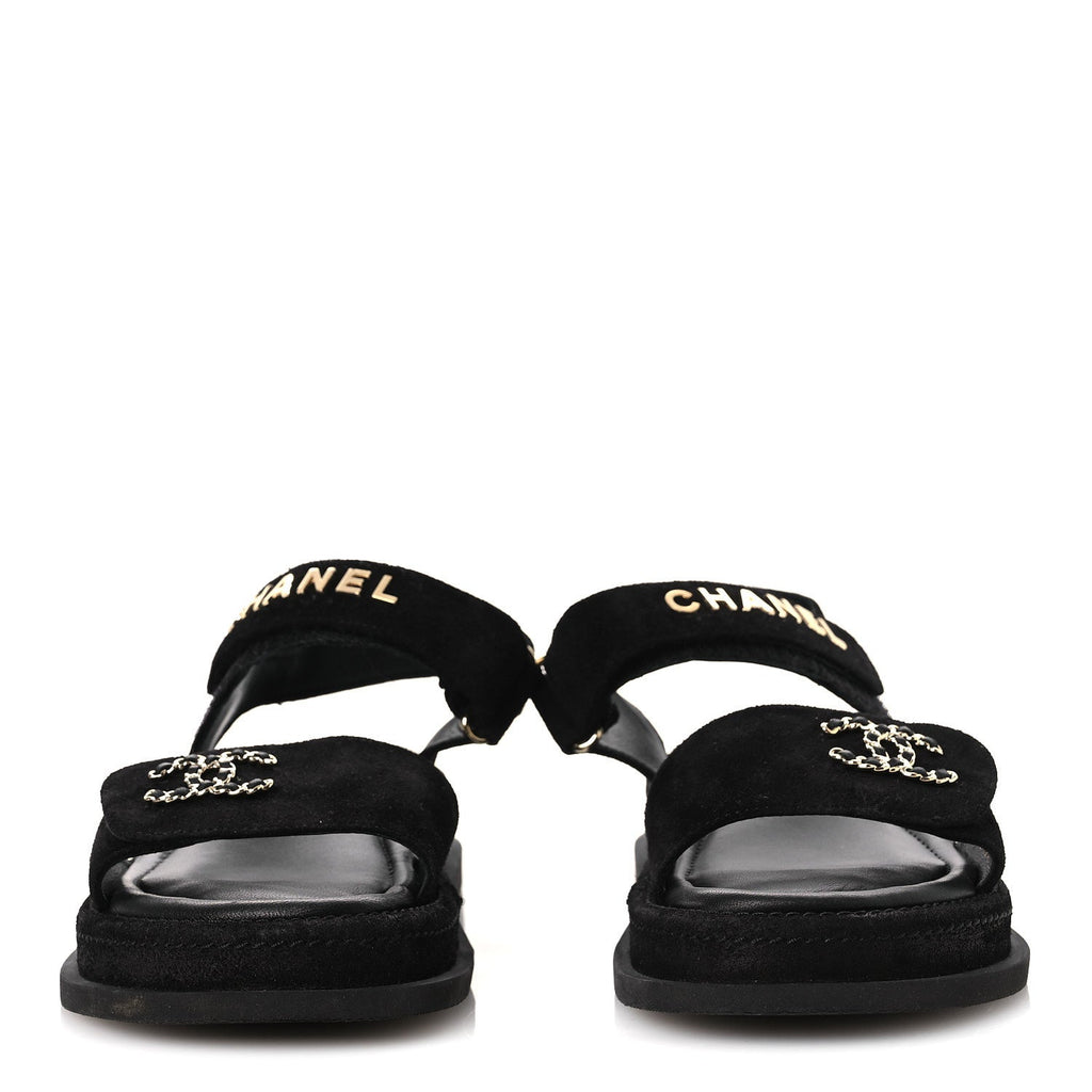 SUEDE CALFSKIN DAD SANDALS BLACK