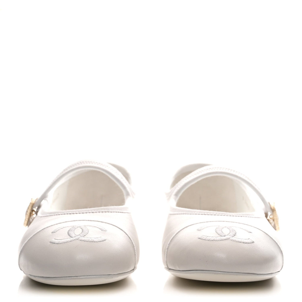 LAMBSKIN MARY JANE FLATS WHITE