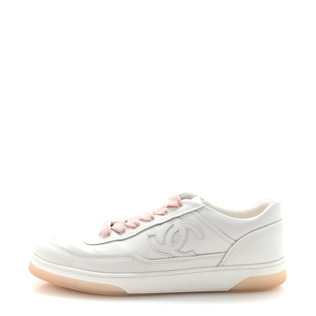 CALFSKIN WOMENS CC SNEAKERS WHITE LIGHT PINK