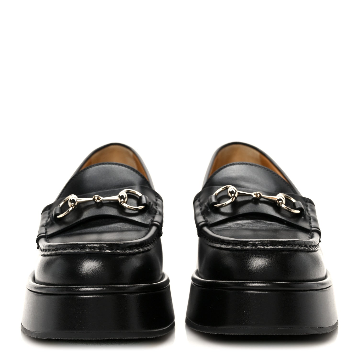 KAMA CALFSKIN HORSEBIT WOMENS WEDGE PLATFORM LOAFERS BLACK