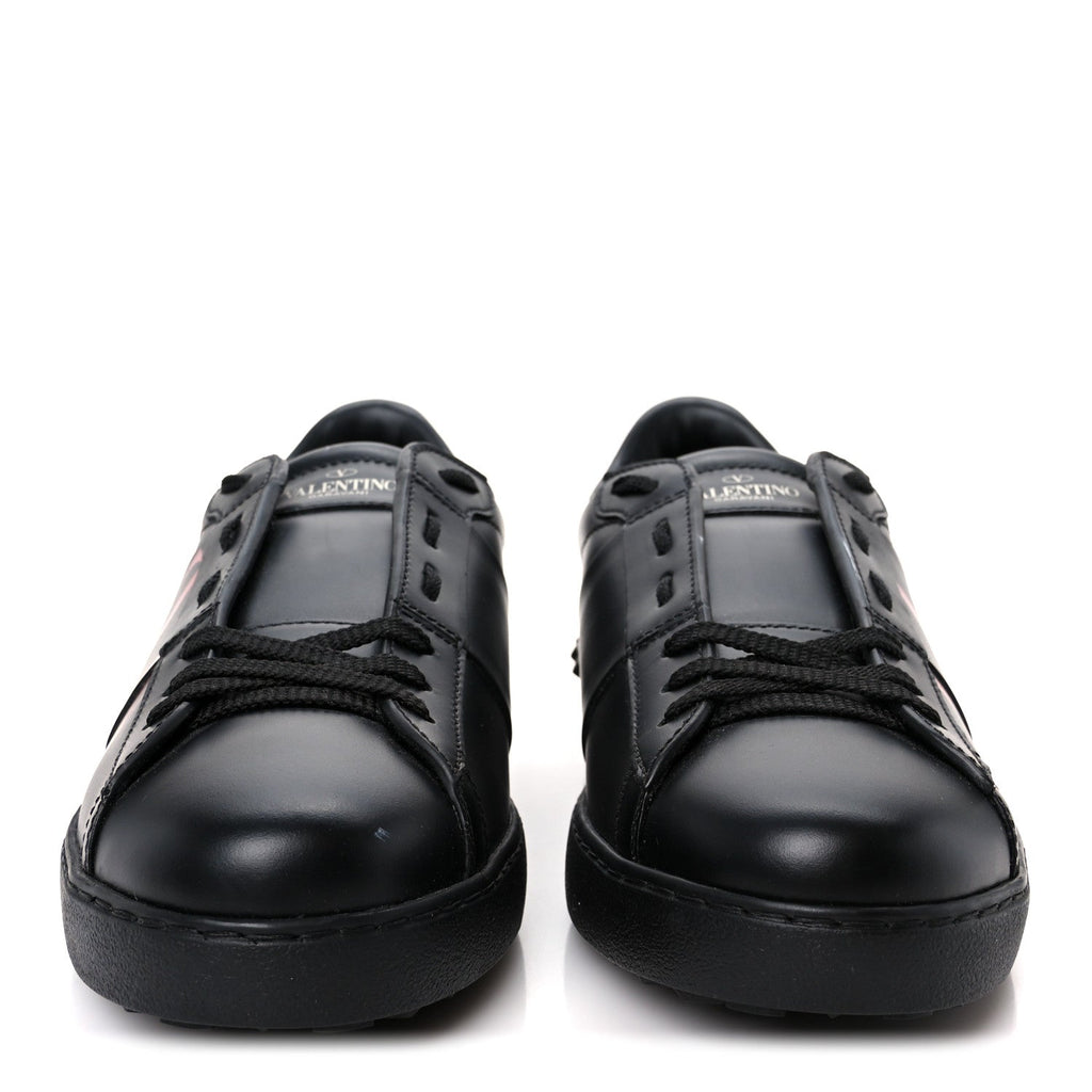 CALFSKIN MENS ROCKSTUD VLTN OPEN SNEAKERS BLACK RED