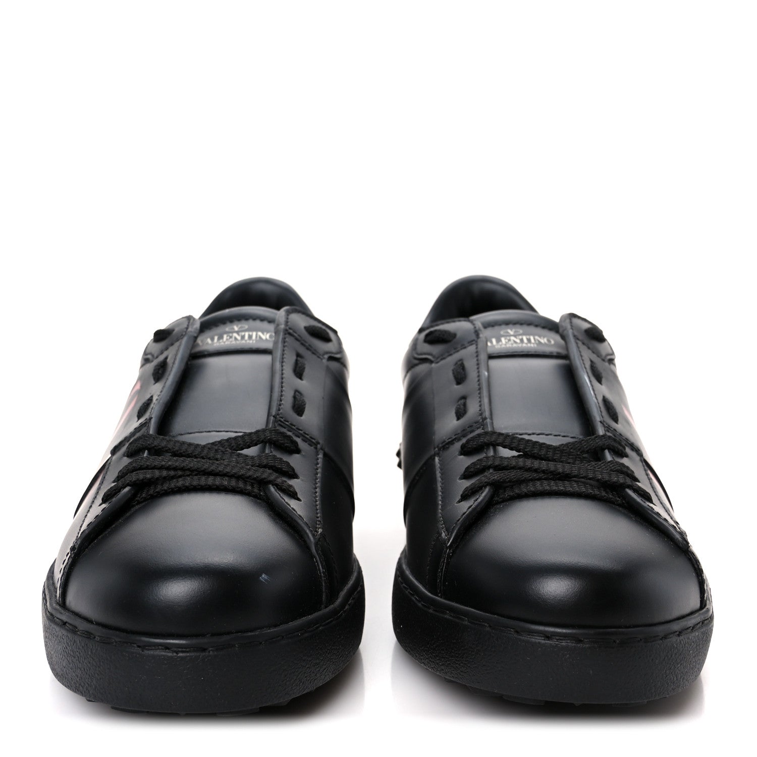 CALFSKIN MENS ROCKSTUD VLTN OPEN SNEAKERS BLACK RED