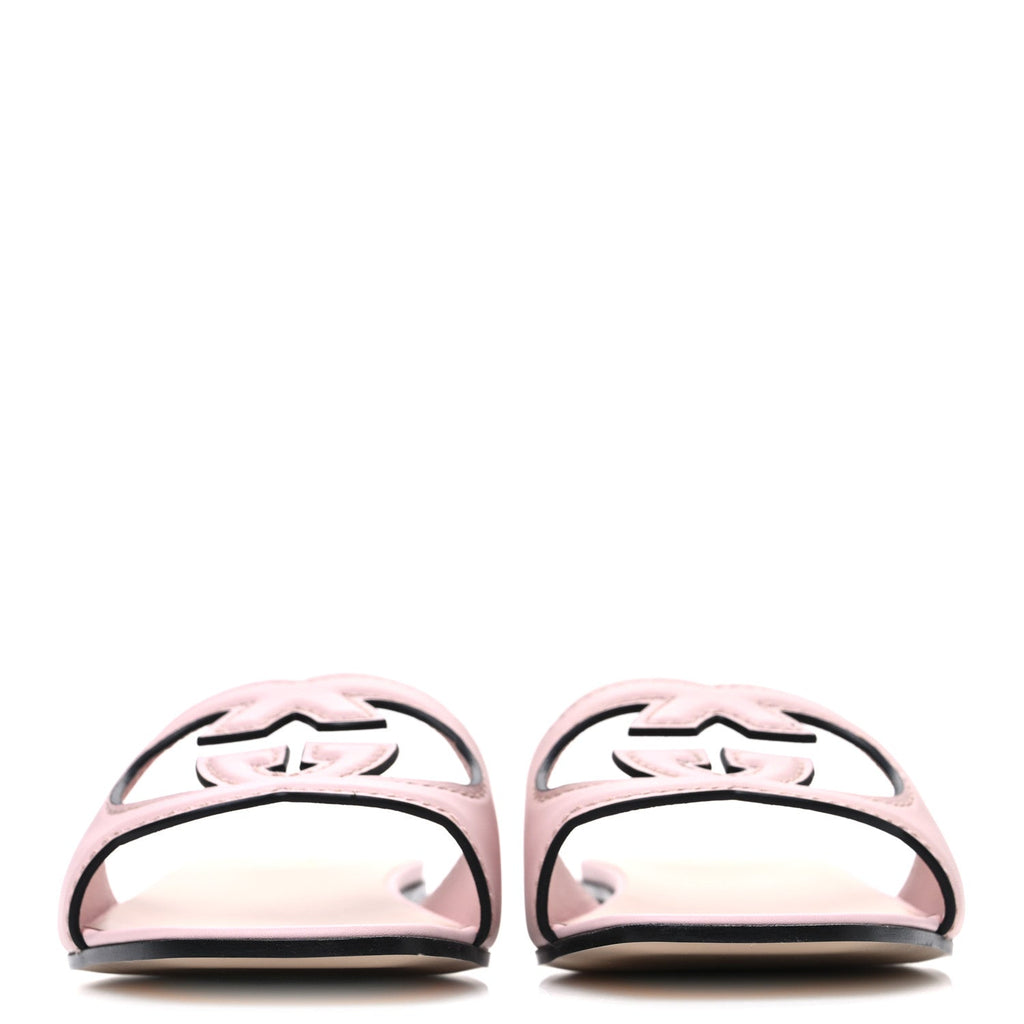 COSMOS SOFTY CALFSKIN INTERLOCKING G CUT OUT SLIDE SANDALS PASTEL PINK