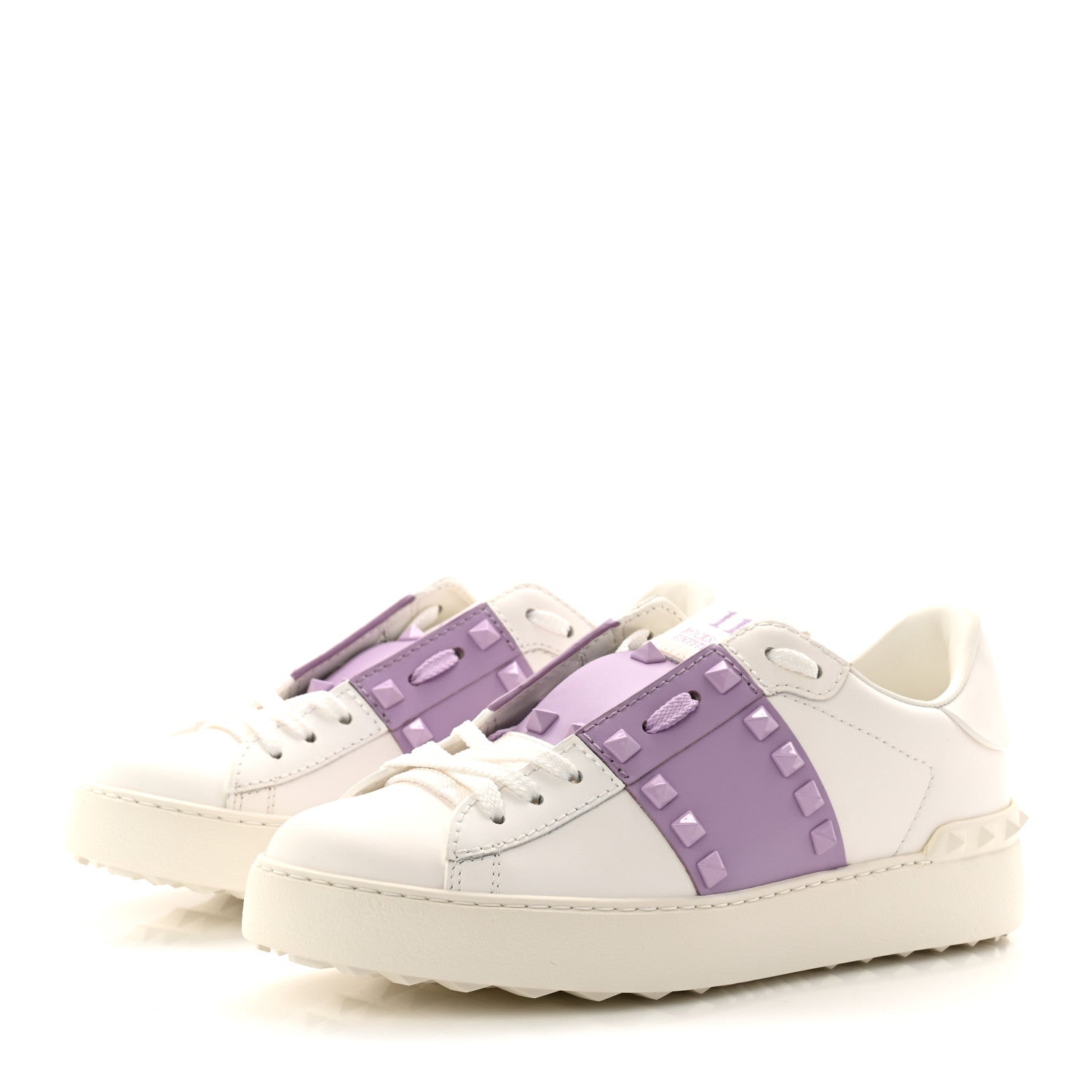 CALFSKIN WOMENS ROCKSTUD OPEN SNEAKERS WHITE PURPLE