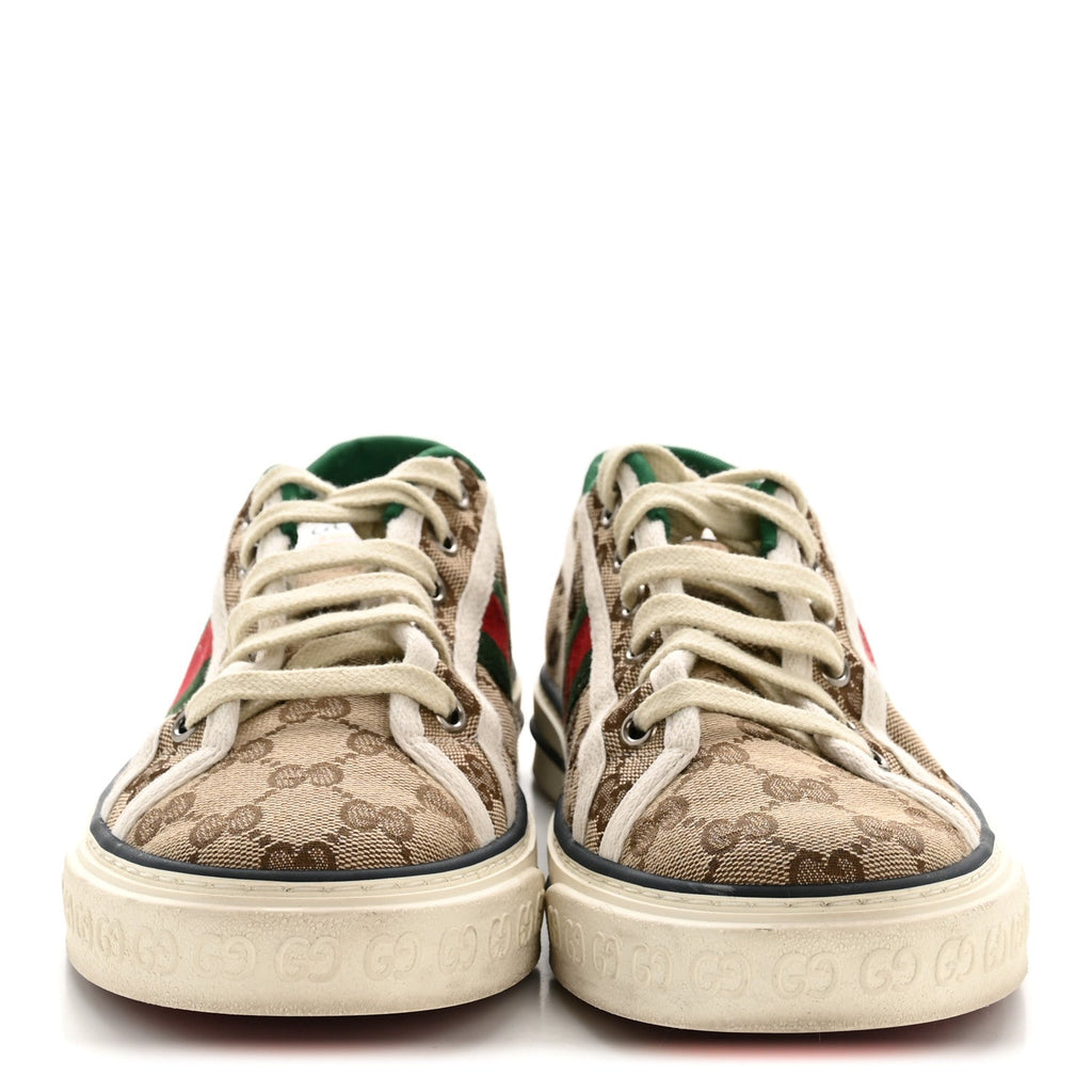 GG MONOGRAM WEB WOMENS 1977 TENNIS SNEAKERS BEIGE EBONY MYSTIC WHITE