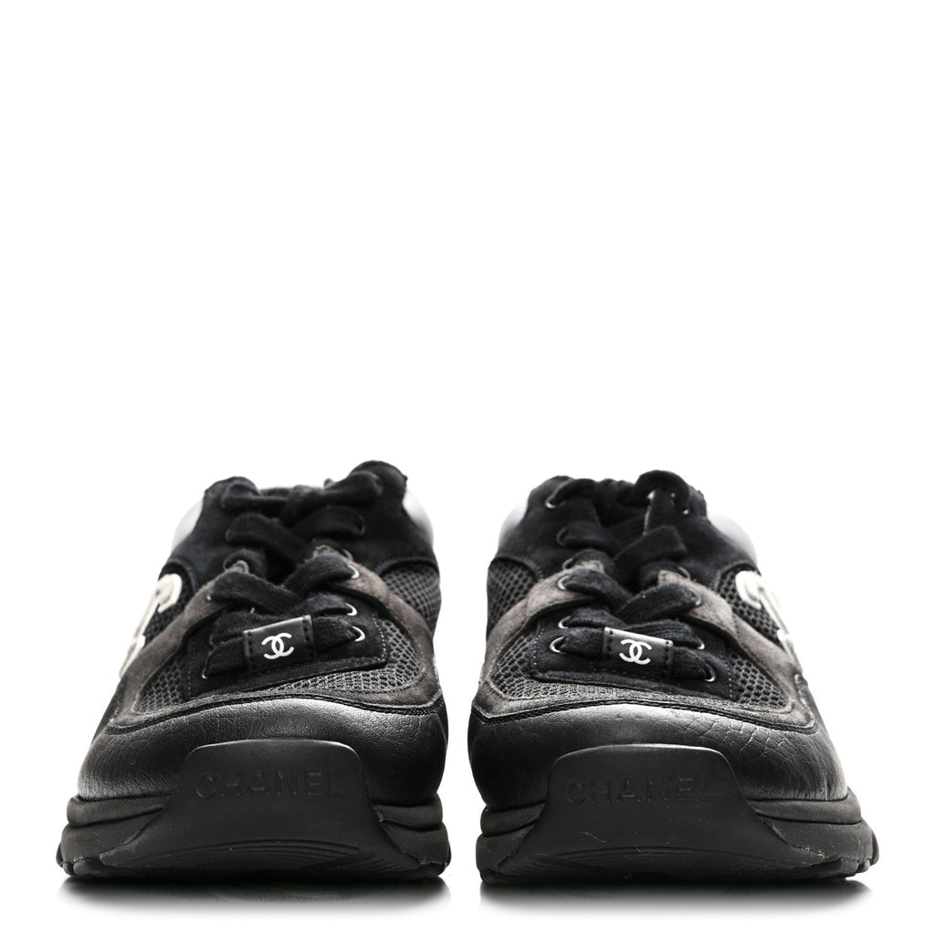 MESH SUEDE GRAINED CALFSKIN WOMENS CC SNEAKERS BLACK WHITE