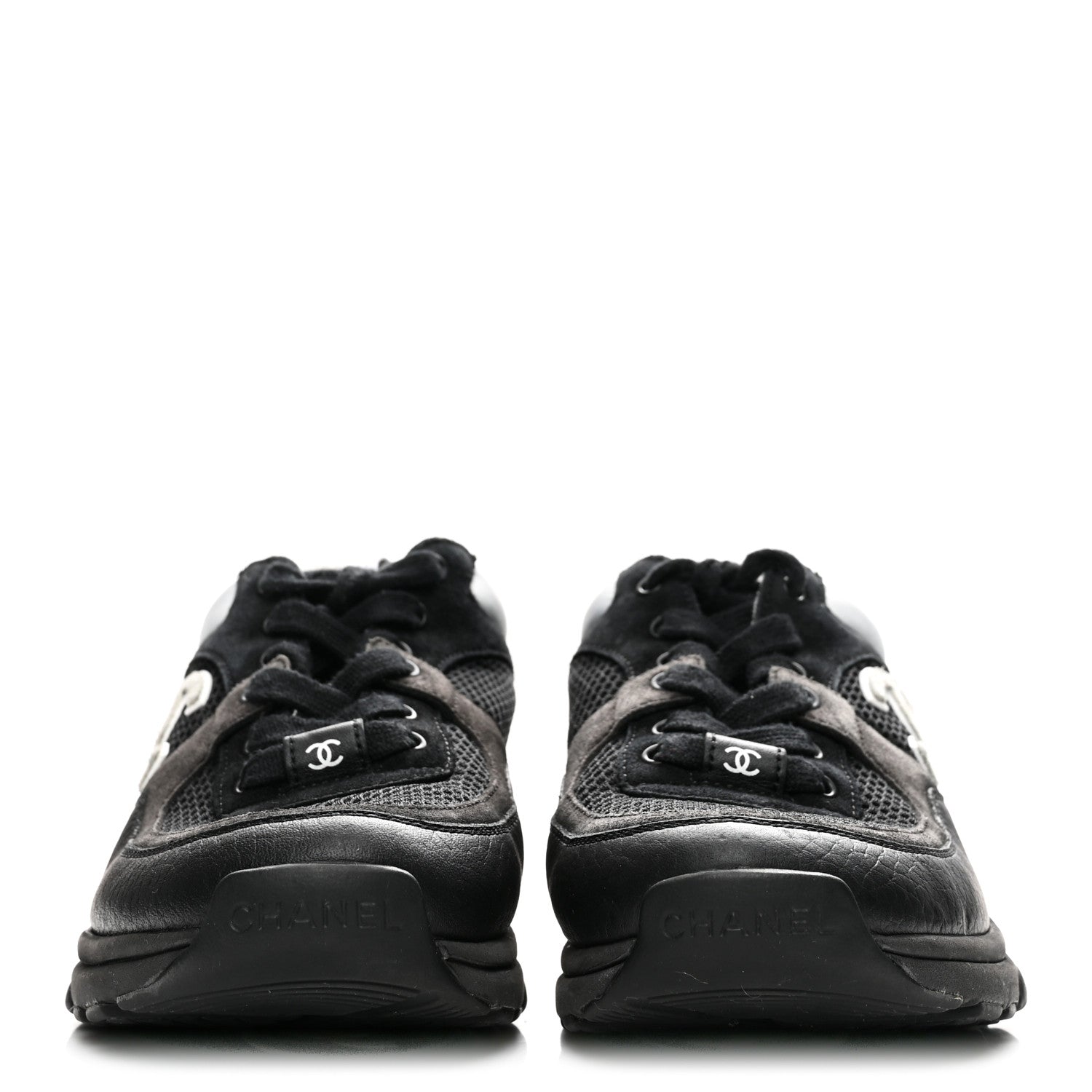 MESH SUEDE GRAINED CALFSKIN WOMENS CC SNEAKERS BLACK WHITE