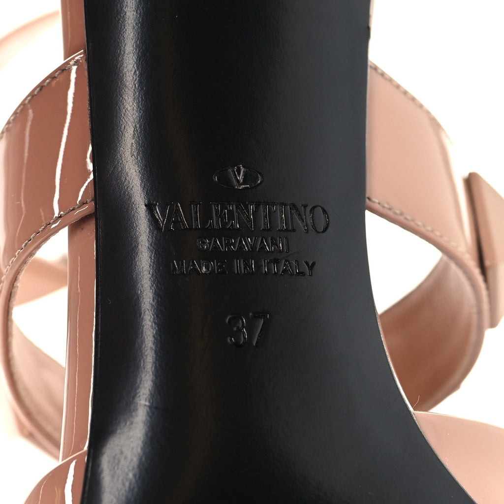 PATENT ENAMEL MONOCHROME ROMAN STUD ANKLE STRAP 80MM PUMPS ROSE CANNELLE