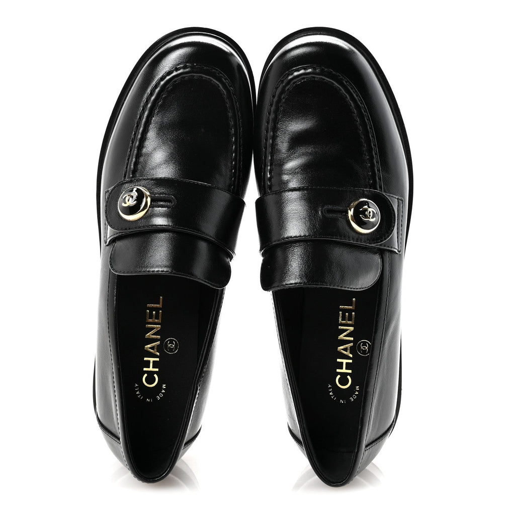 SHINY CALFSKIN CC MOCASSIN LOAFERS BLACK