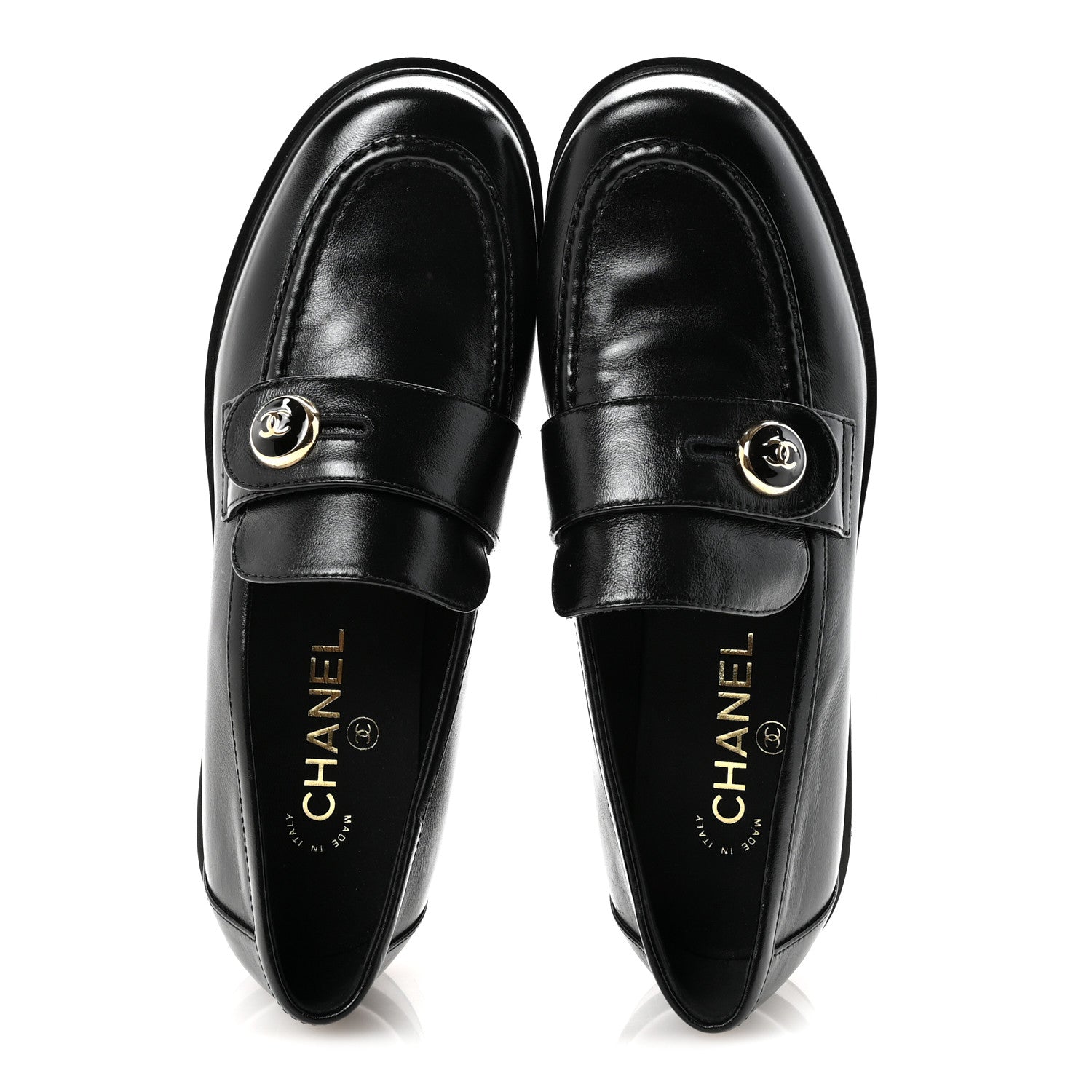 SHINY CALFSKIN CC MOCASSIN LOAFERS BLACK