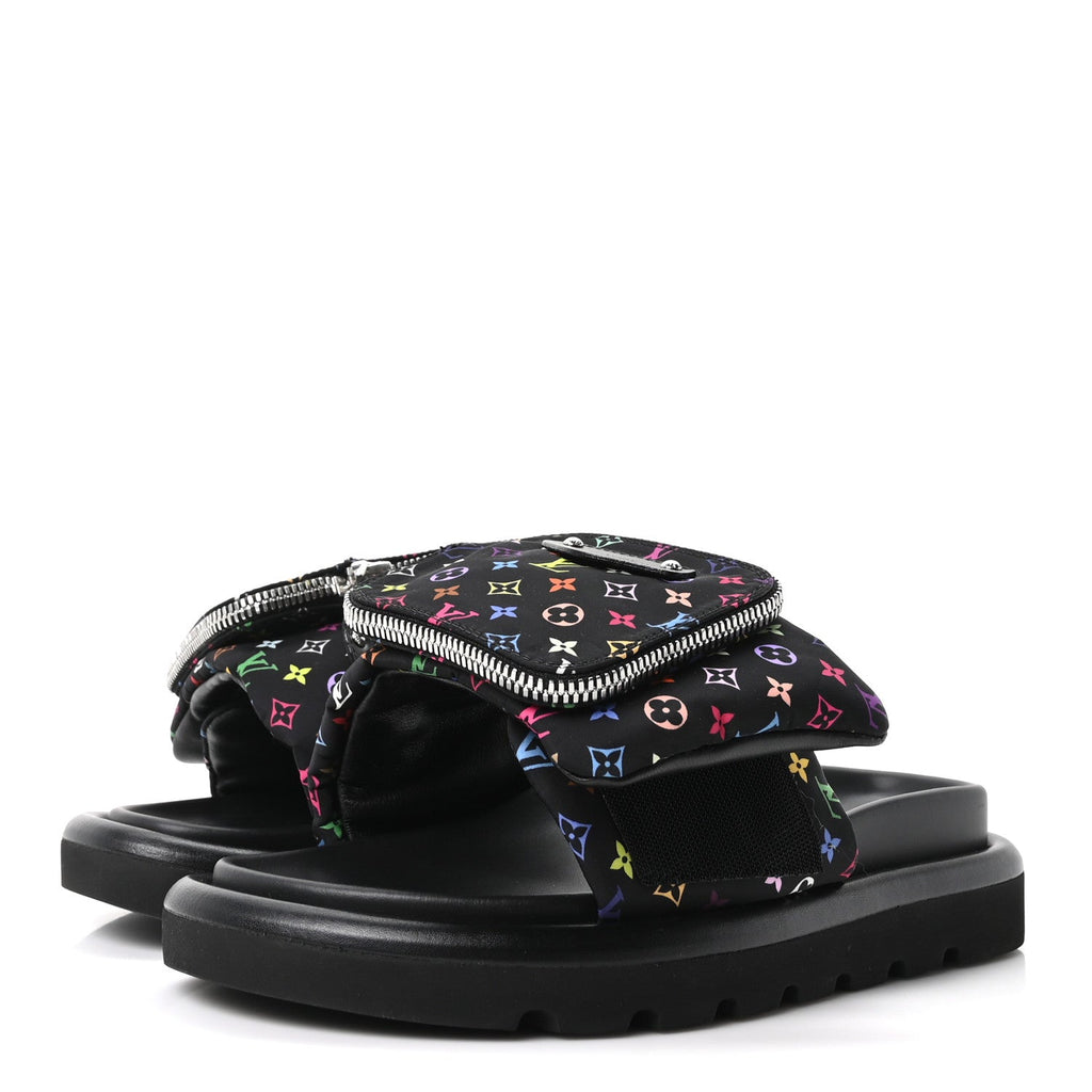 LV X TM MONOGRAM MULTICOLOR POOL PILLOW FLAT COMFORT MULE BLACK