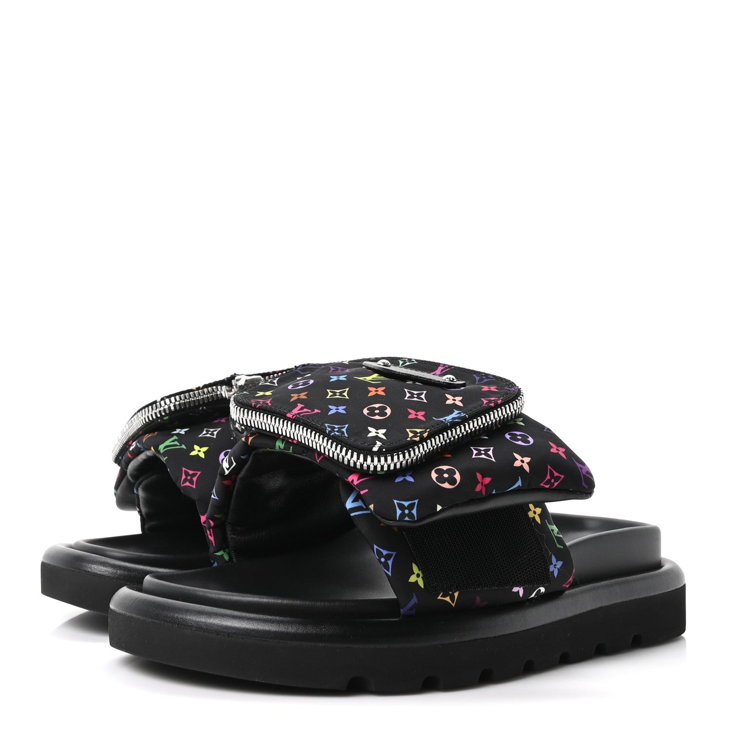 LV X TM MONOGRAM MULTICOLOR POOL PILLOW FLAT COMFORT MULE BLACK