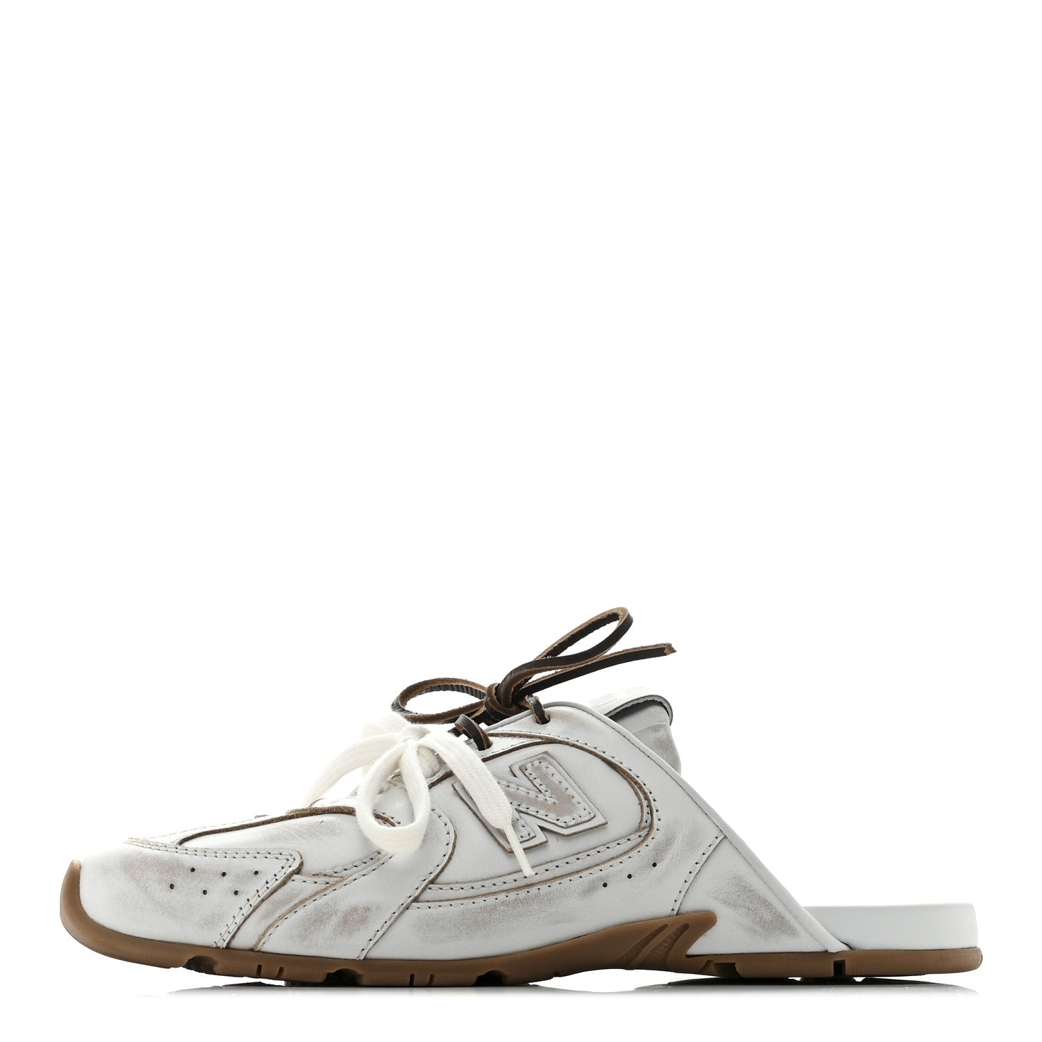 X NEW BALANCE BLEACHED CALFSKIN 530 SL SLIP-ON SNEAKERS MULES WHITE
