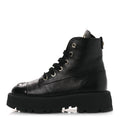 GRAINED CALFSKIN SHINY CALFSKIN CC LACE UP COMBAT BOOTS BLACK