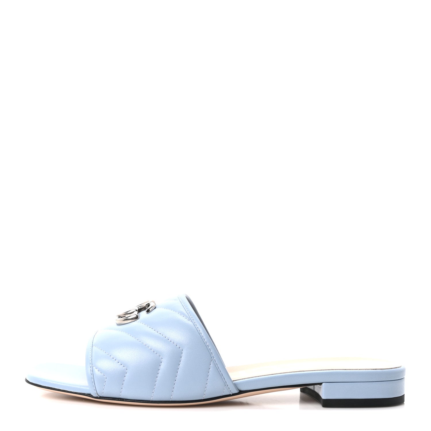NAPPA MATELASSE GG MARMONT FLAT SLIDE SANDALS PORCELAIN LIGHT BLUE