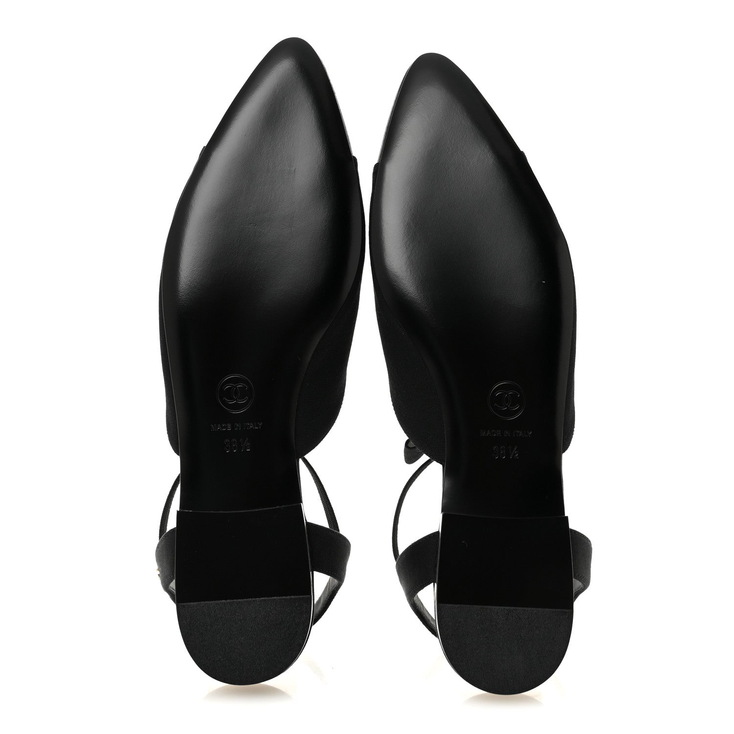 SATIN SLINGBACK CAP TOE BOW FLATS BLACK