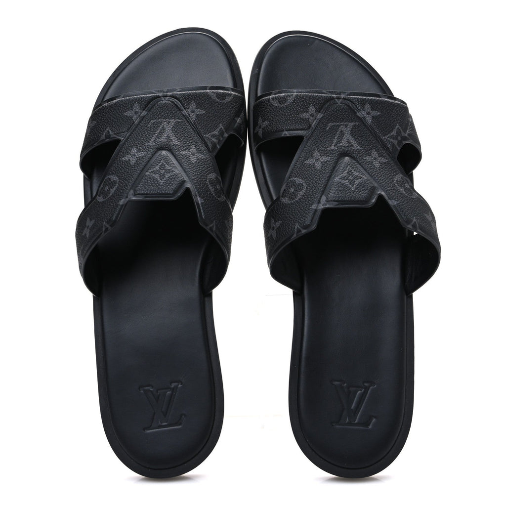 MONOGRAM ECLIPSE CALFSKIN MENS LV OASIS MULES BLACK