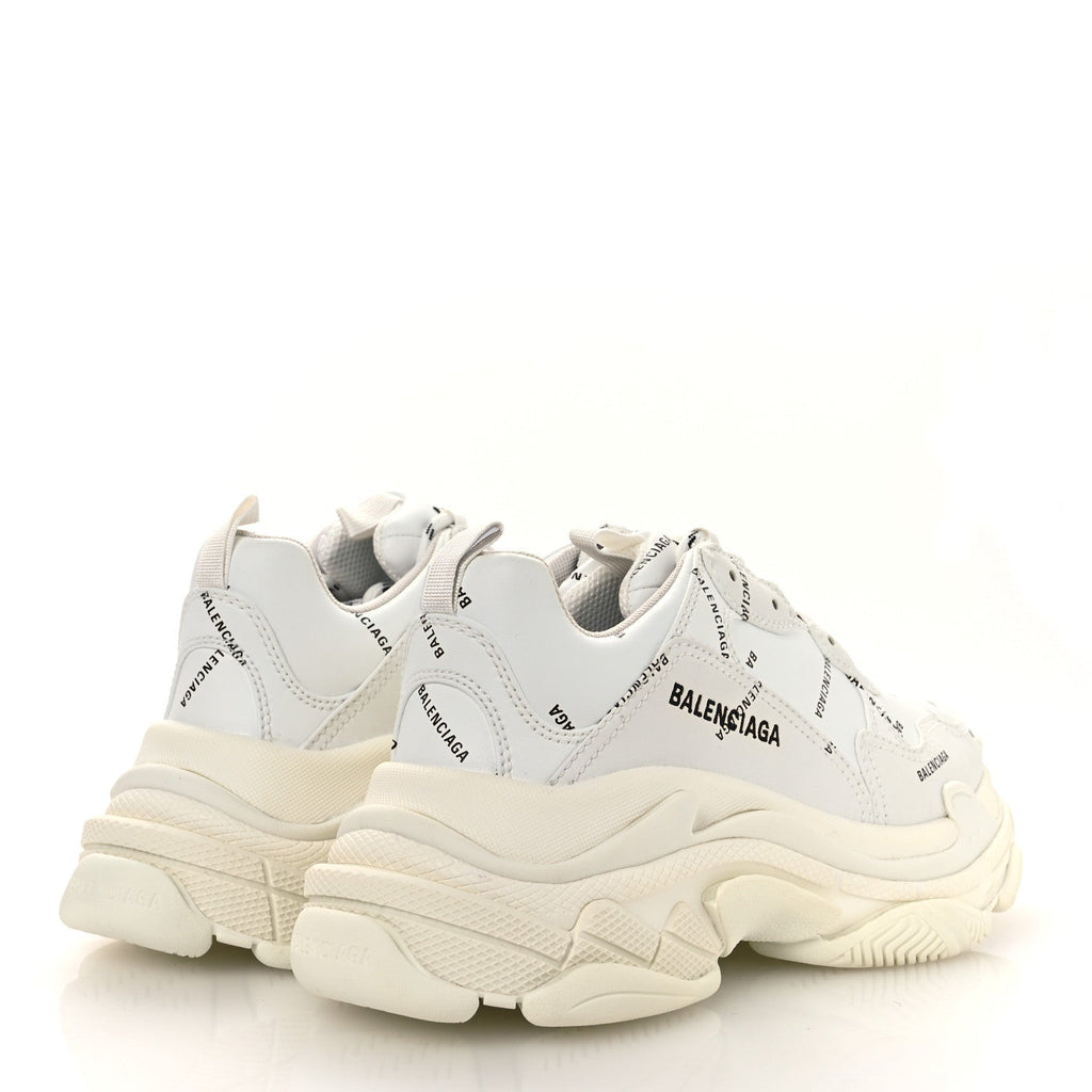 TECHNICAL FABRIC ALLOVER LOGO WOMENS TRIPLE S SNEAKERS WHITE BLACK