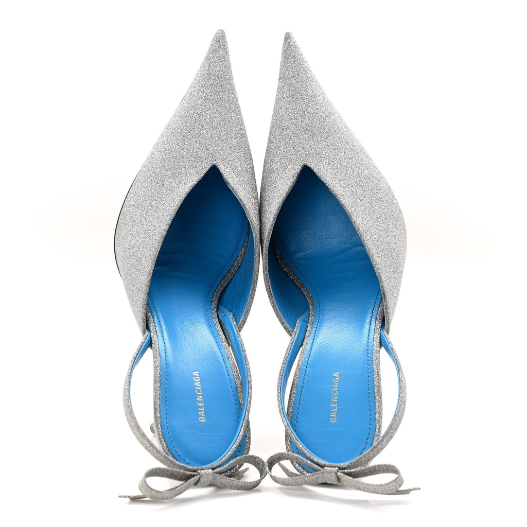 GLITTER TOE KNIFE SLINGBACK MULES SILVER BLUE