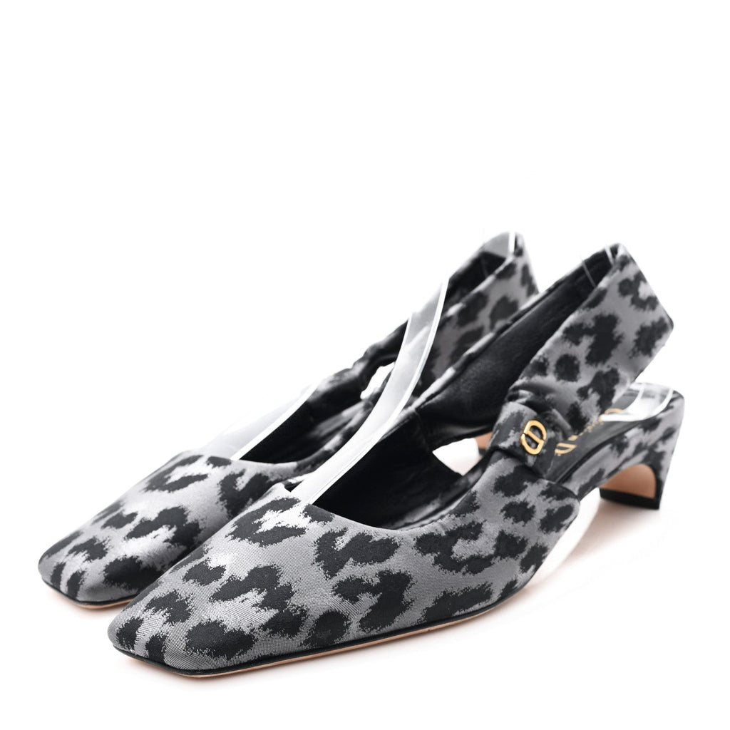 SHINY NYLON LEOPARD PRINT MIZZA SLINGBACK PUMPS GREY