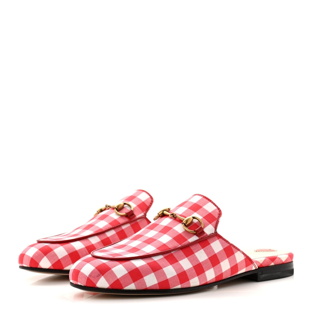 COTTON GINGHAM WOMENS PRINCETOWN SLIPPERS WHITE RED