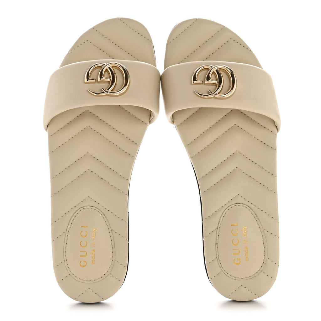 NAPPA MATELASSE GG MARMONT FLAT SLIDE SANDALS NEW IVOIRE