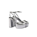 Prada Satin Crystal Triangle Logo Platform Sandals Cristal - Silver