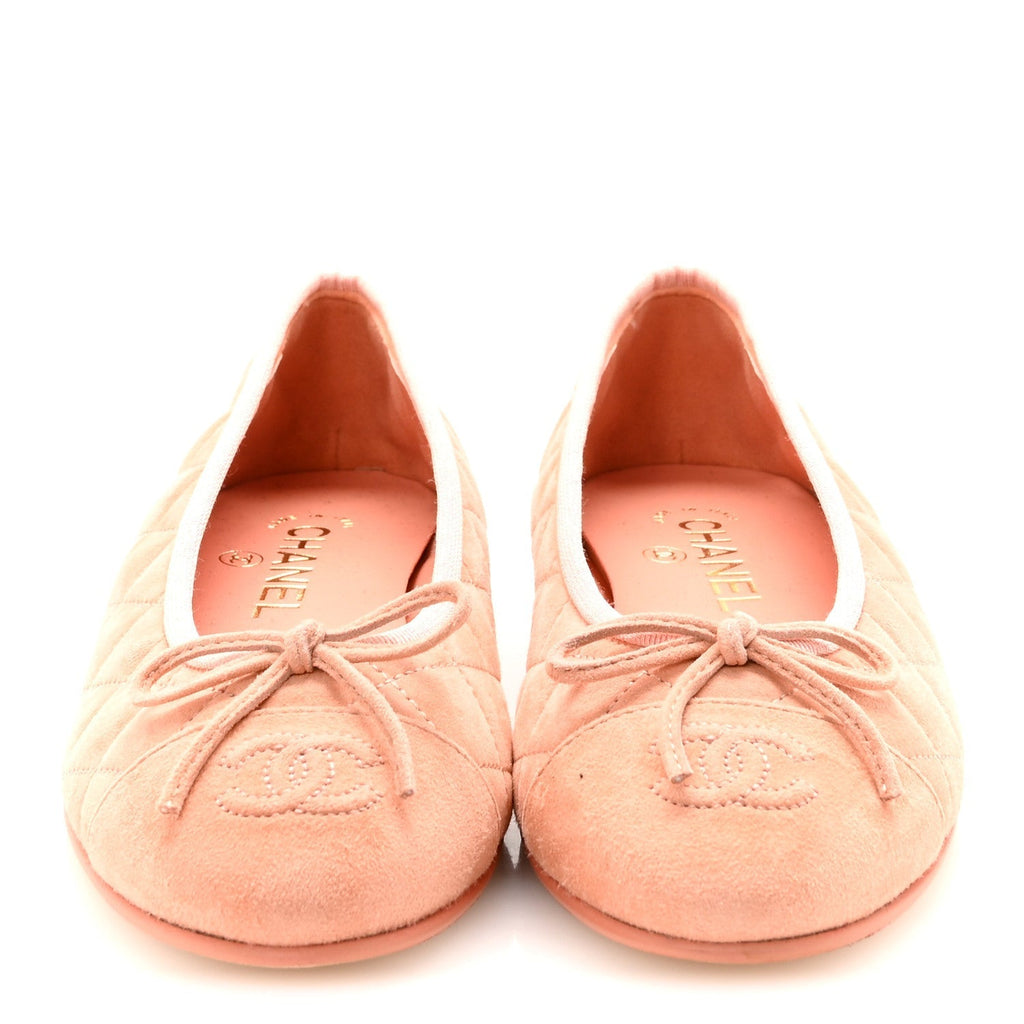 SUEDE QUILTED CAP TOE CC BALLERINA FLATS LIGHT ORANGE