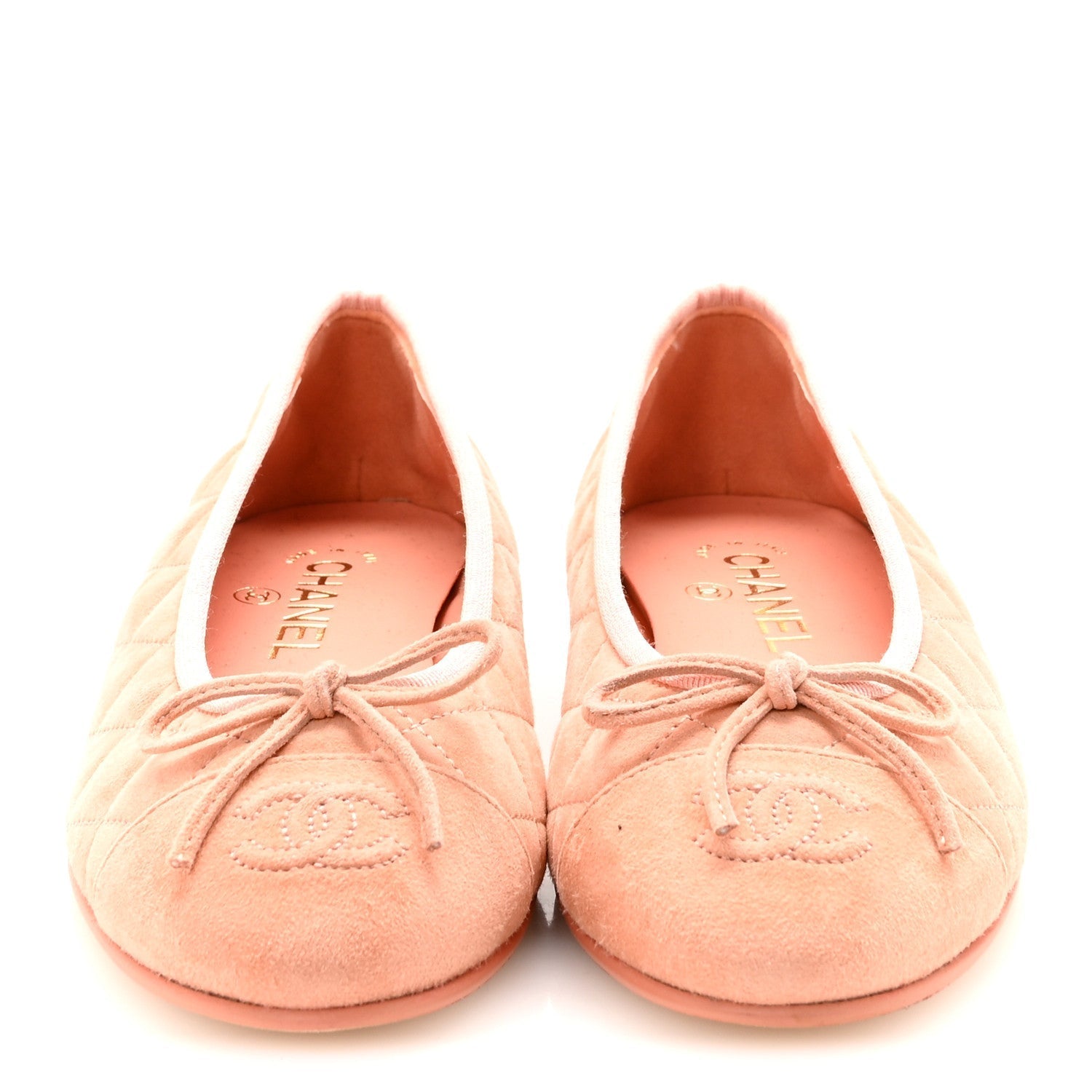 SUEDE QUILTED CAP TOE CC BALLERINA FLATS LIGHT ORANGE
