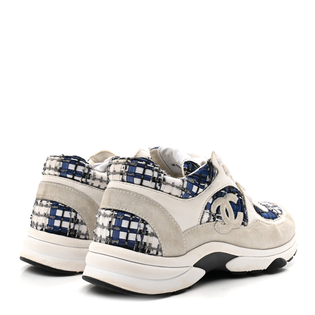 TWEED SUEDE CALFSKIN WOMENS CC SNEAKERS DARK BLUE BLACK GREY WHITE