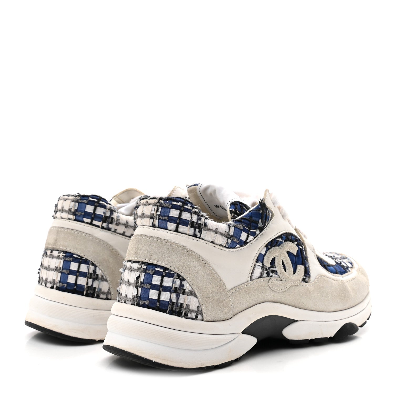 TWEED SUEDE CALFSKIN WOMENS CC SNEAKERS DARK BLUE BLACK GREY WHITE