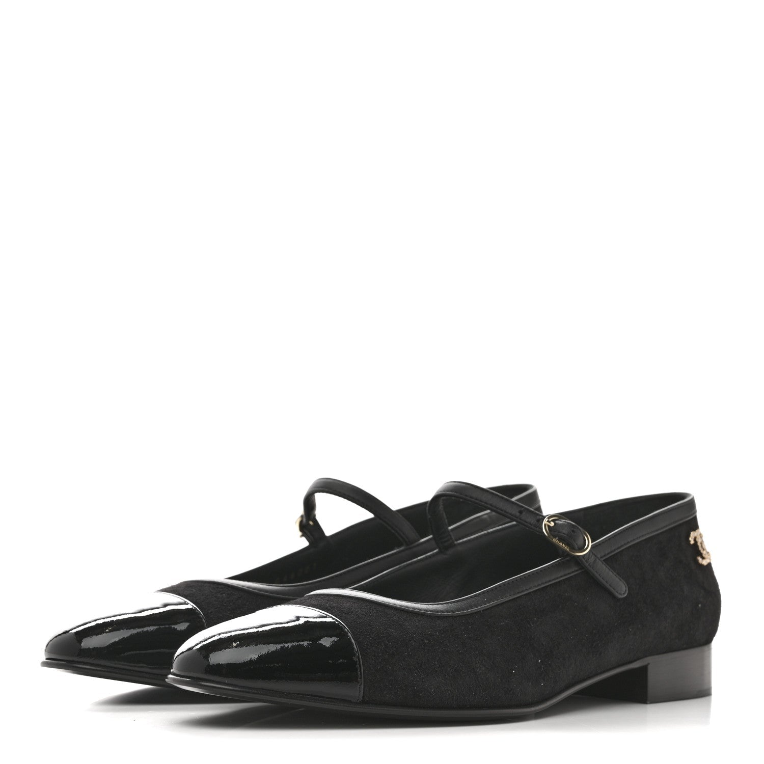 SUEDE KIDSKIN LAMBSKIN PATENT CALFSKIN CAP TOE CC MARY JANE FLATS BLACK