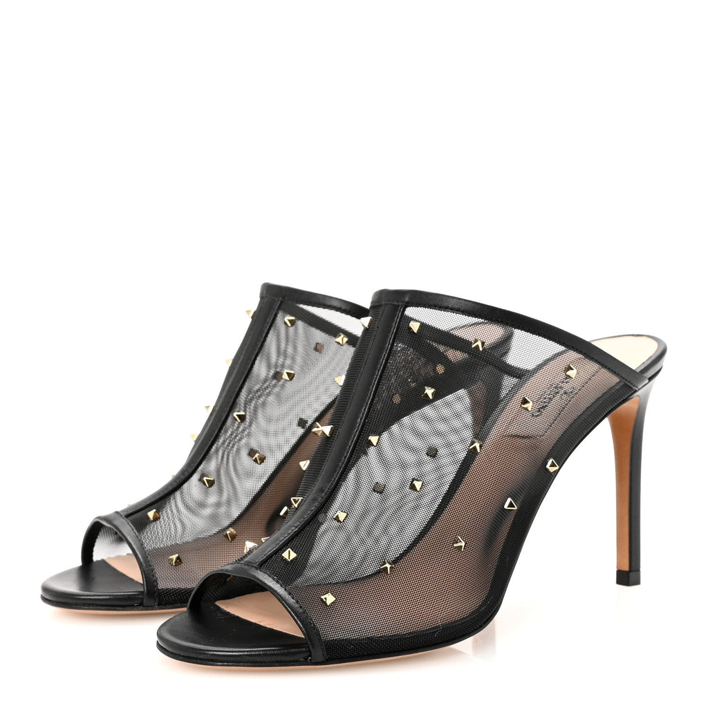 CALFSKIN MESH ROCKSTUD MULE BLACK