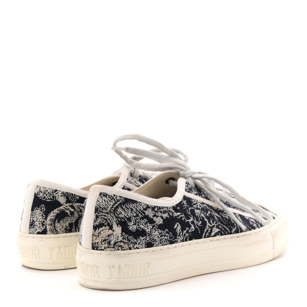 CANVAS TOILE DE JOUY EMBROIDERED WOMENS WALK'N'DIOR LOW TOP SNEAKERS BLUE OFF-WHITE
