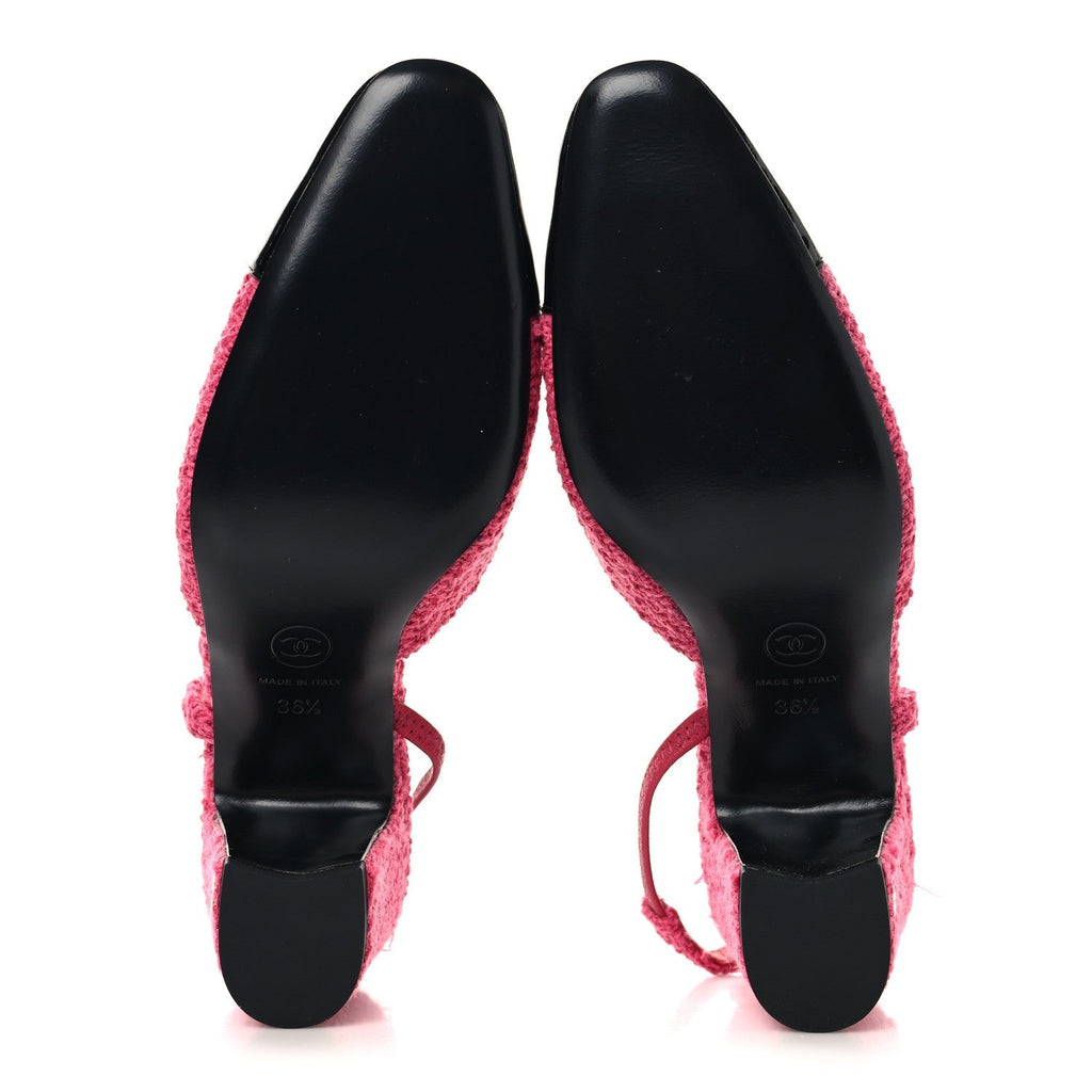 TWEED PATENT CAP TOE CC SLINGBACK PUMPS PINK BLACK