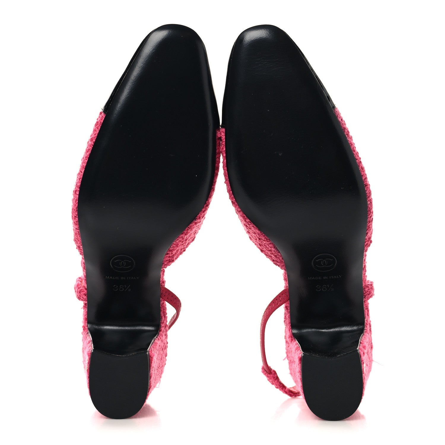 TWEED PATENT CAP TOE CC SLINGBACK PUMPS PINK BLACK