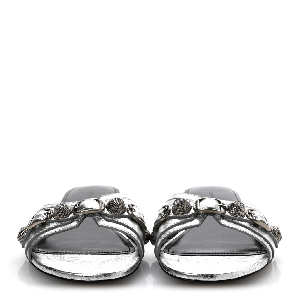 METALLIC ARENA CAGOLE FLAT SLIDE SANDALS SILVER