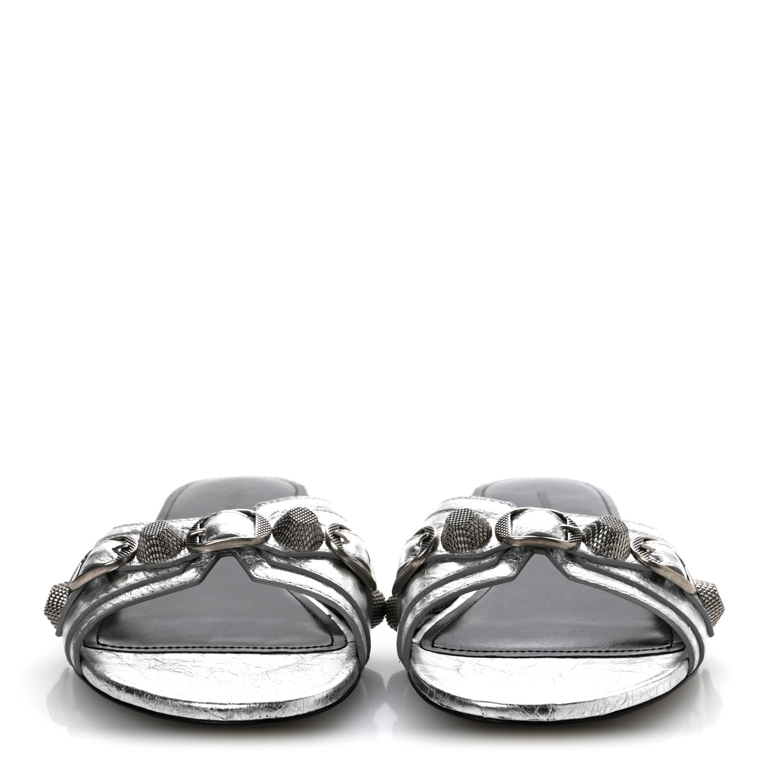 METALLIC ARENA CAGOLE FLAT SLIDE SANDALS SILVER