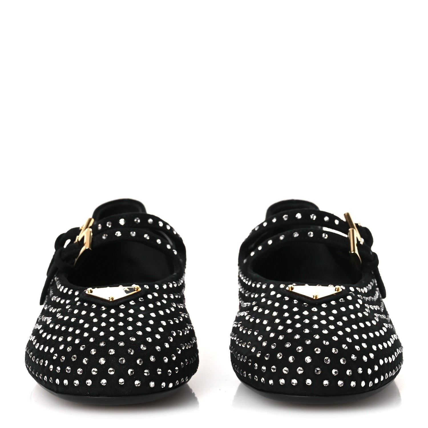 SUEDE CRYSTAL STUDDED BALLERINA FLATS BLACK